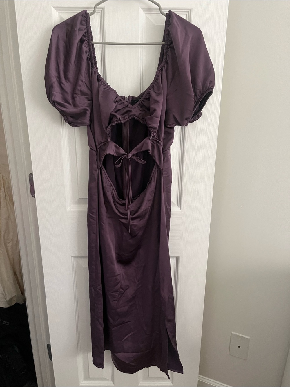 wild fable Plum Satin Midi Dress with Cutout Detail